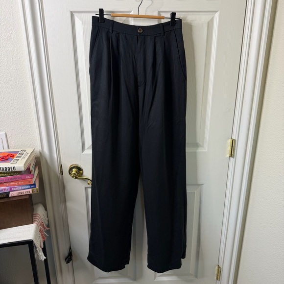 Reformation Mason Black Tencel Pleated Wide Leg Pants Womens Size 6 - Picture 7 of 11